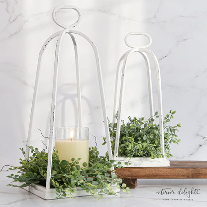 White Distressed Lanterns- Set of 2