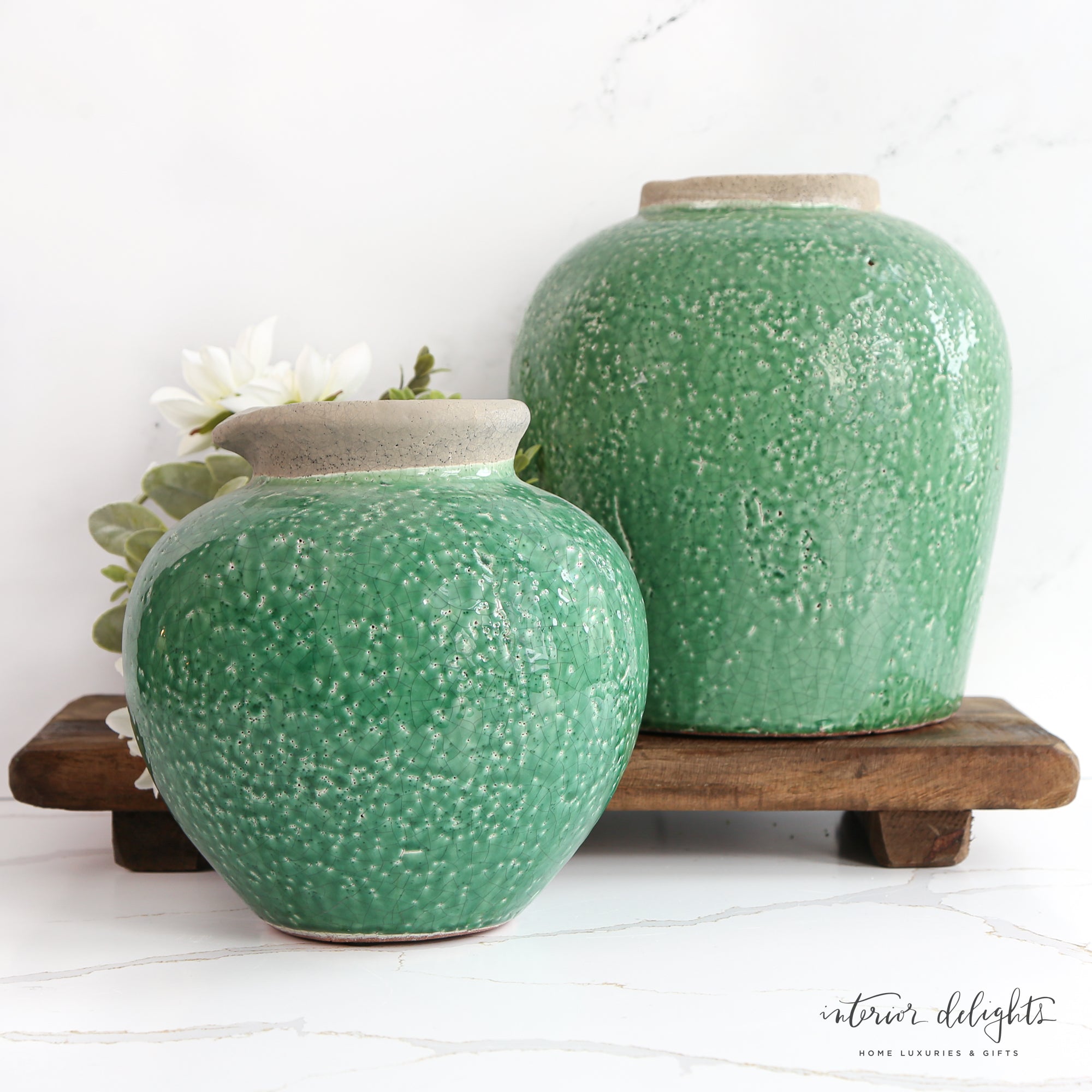 Green Flecked Vases- 2 Sizes