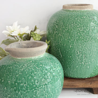 Green Flecked Vases- 2 Sizes