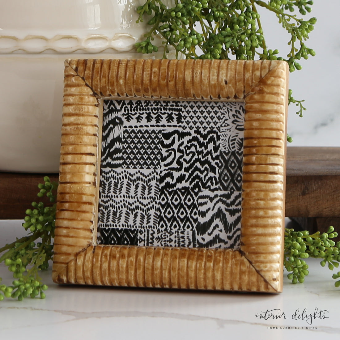 Hand-Carved Photo Frame with Ribbed Pattern