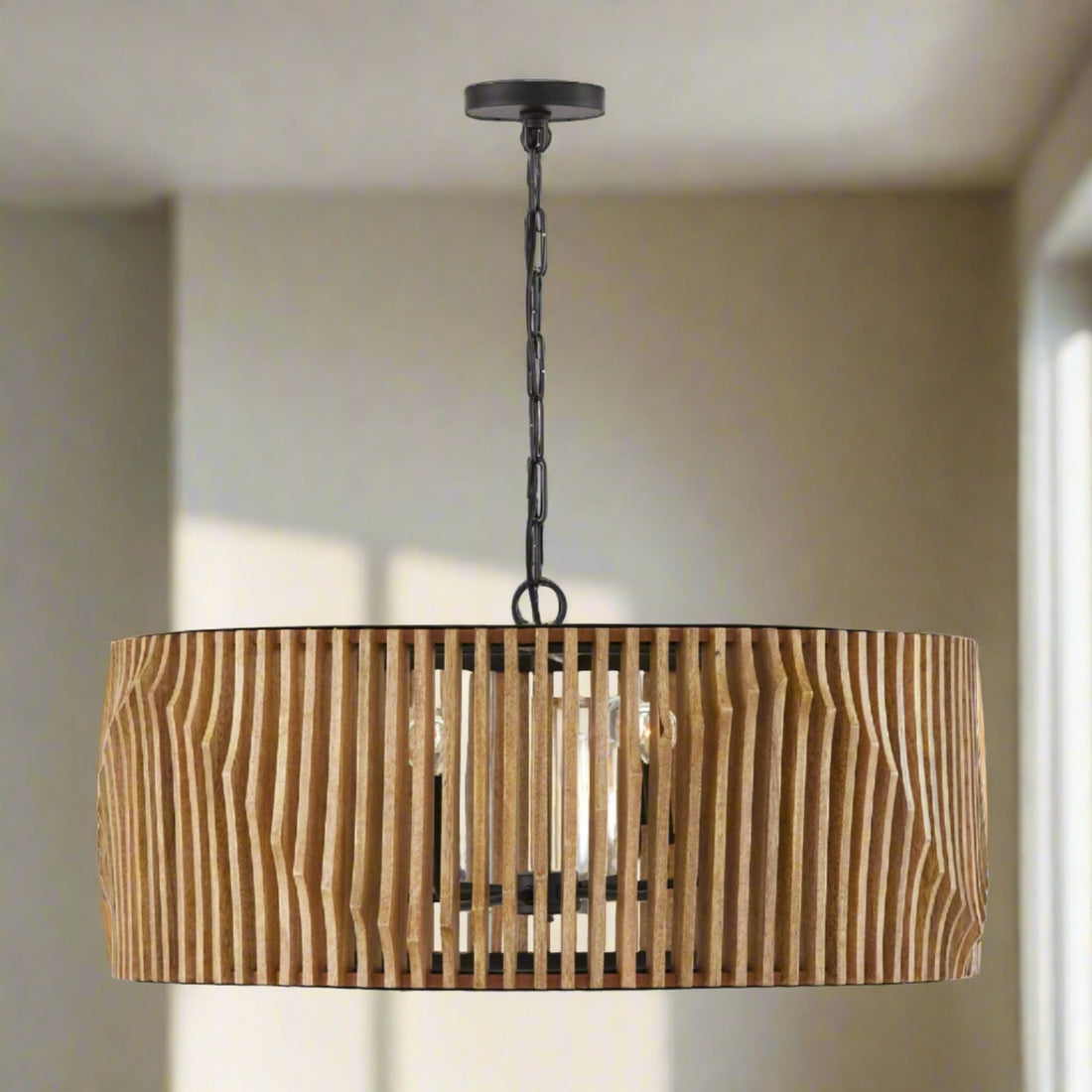 Monica - Wave Pattern Wood 6 Light Chandelier