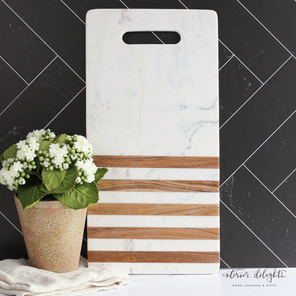 Marble Cutting Board with Wood stripes