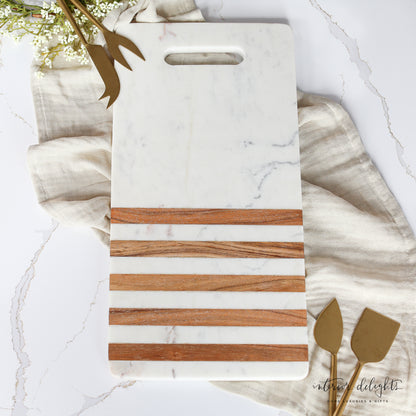 Marble Cutting Board with Wood stripes