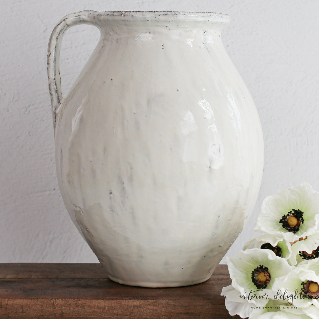 Reactive White Handle Vase- 12in
