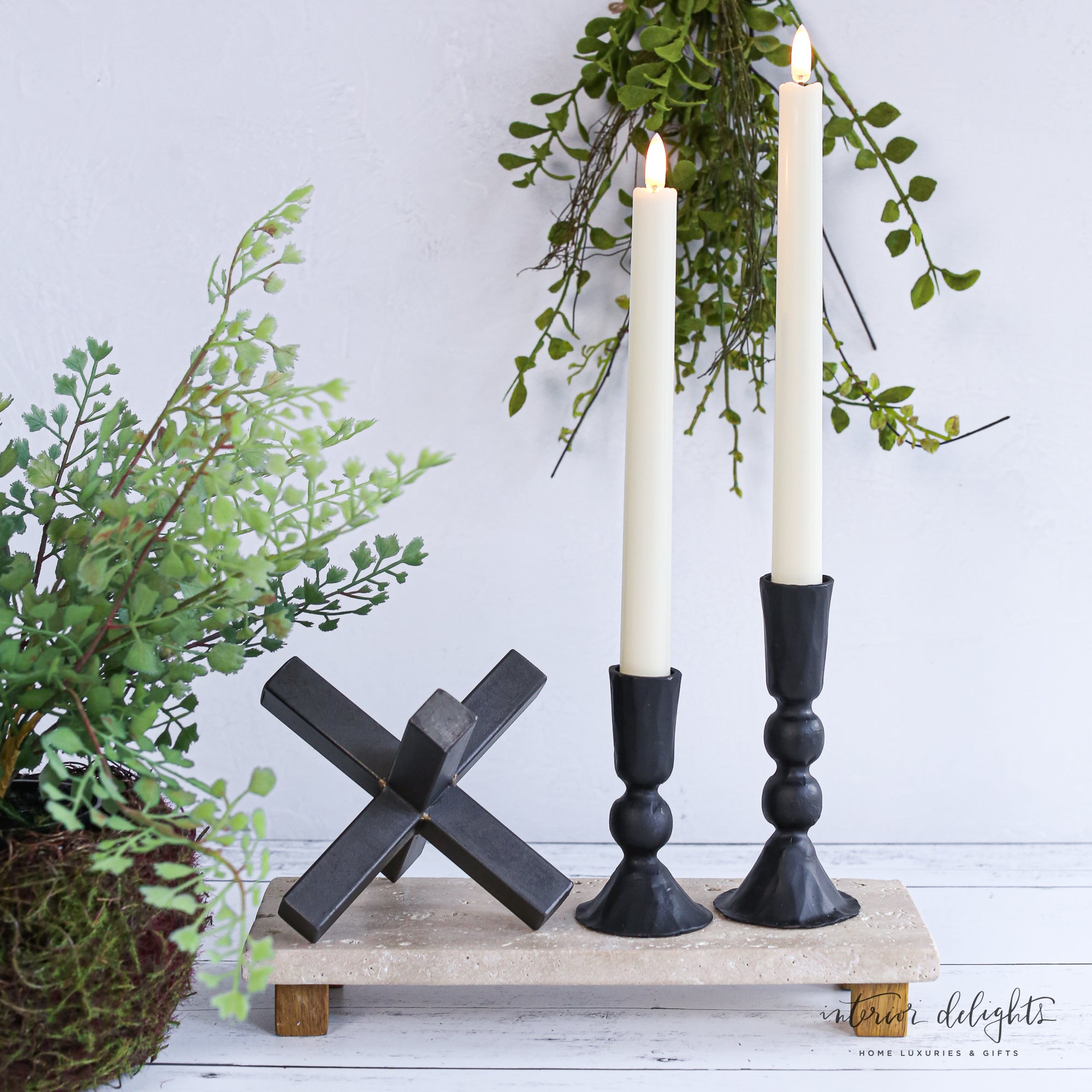 Hammered Black Short Candle Holders- Set of 2