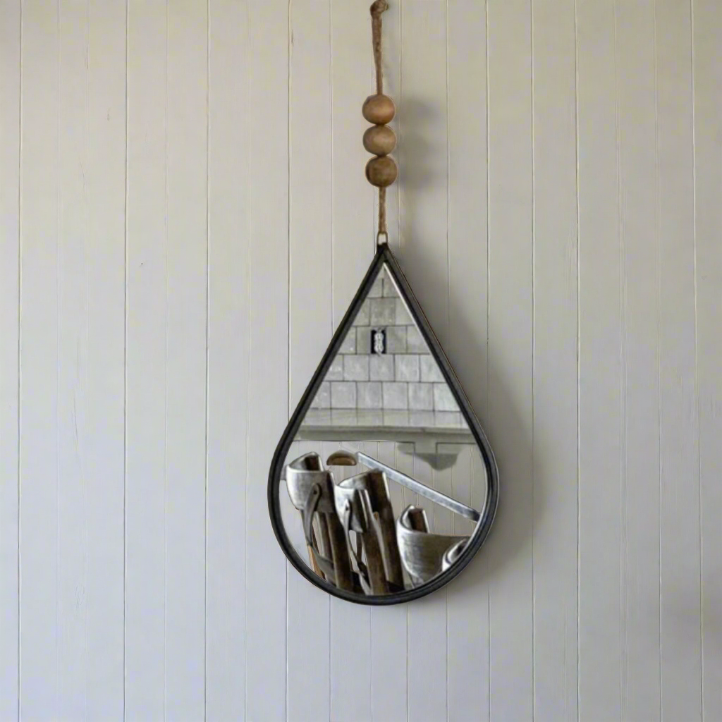 Teardrop Shaped Mirror With Beads