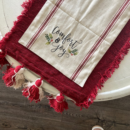 Table Runner- Red Stripe with Tassels