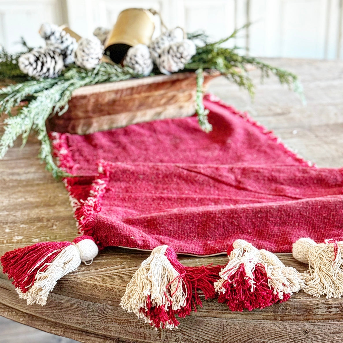 Table Runner- Red Stripe with Tassels