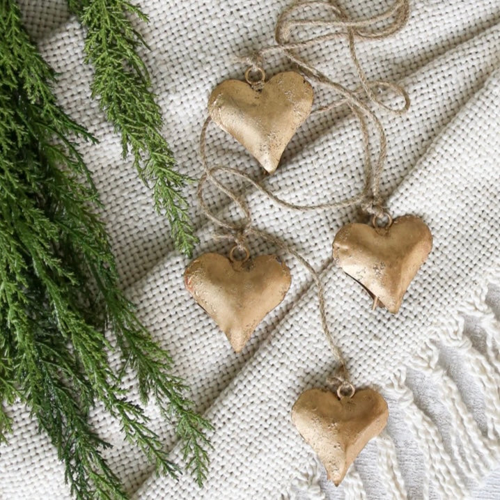 Metal Hearts on Jute Rope