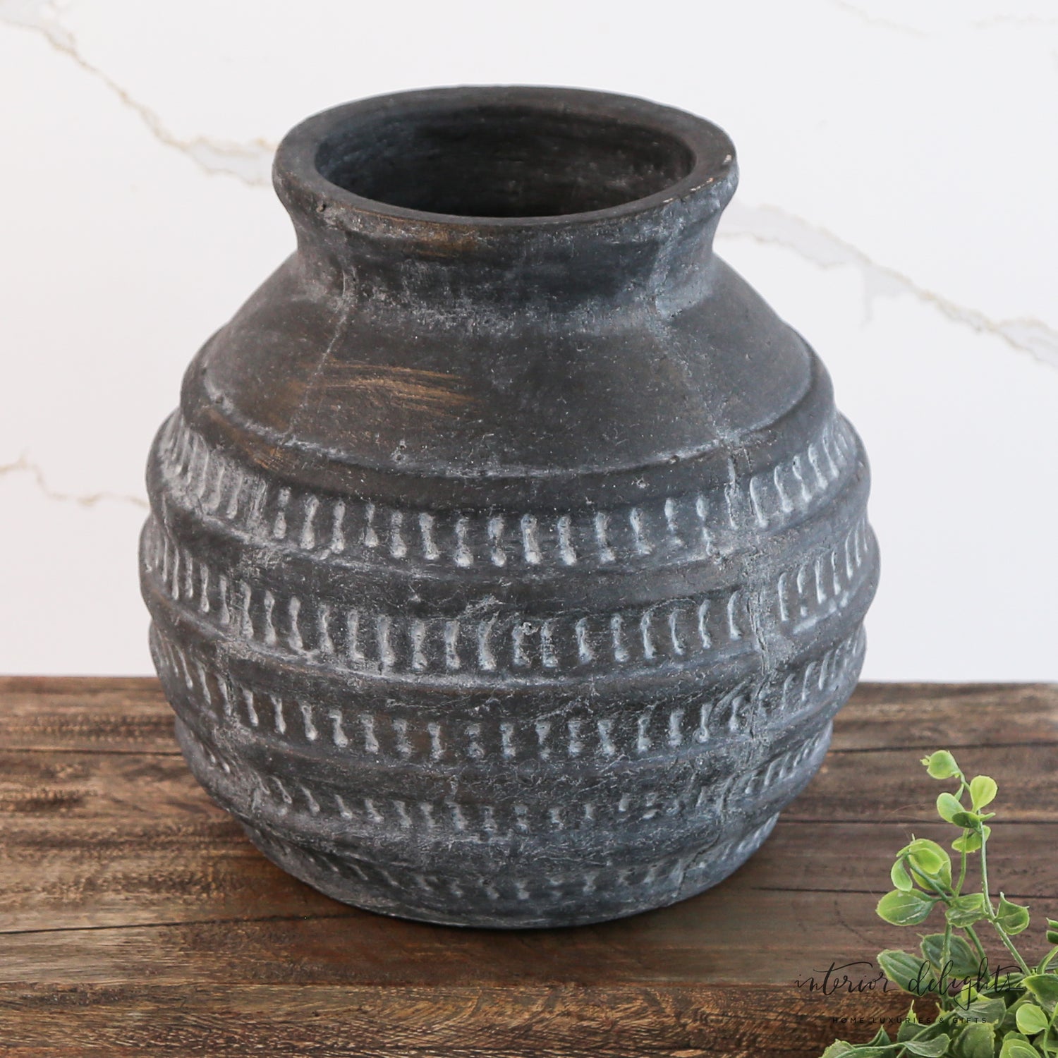 8.5” Black Terracotta Stripe Vase