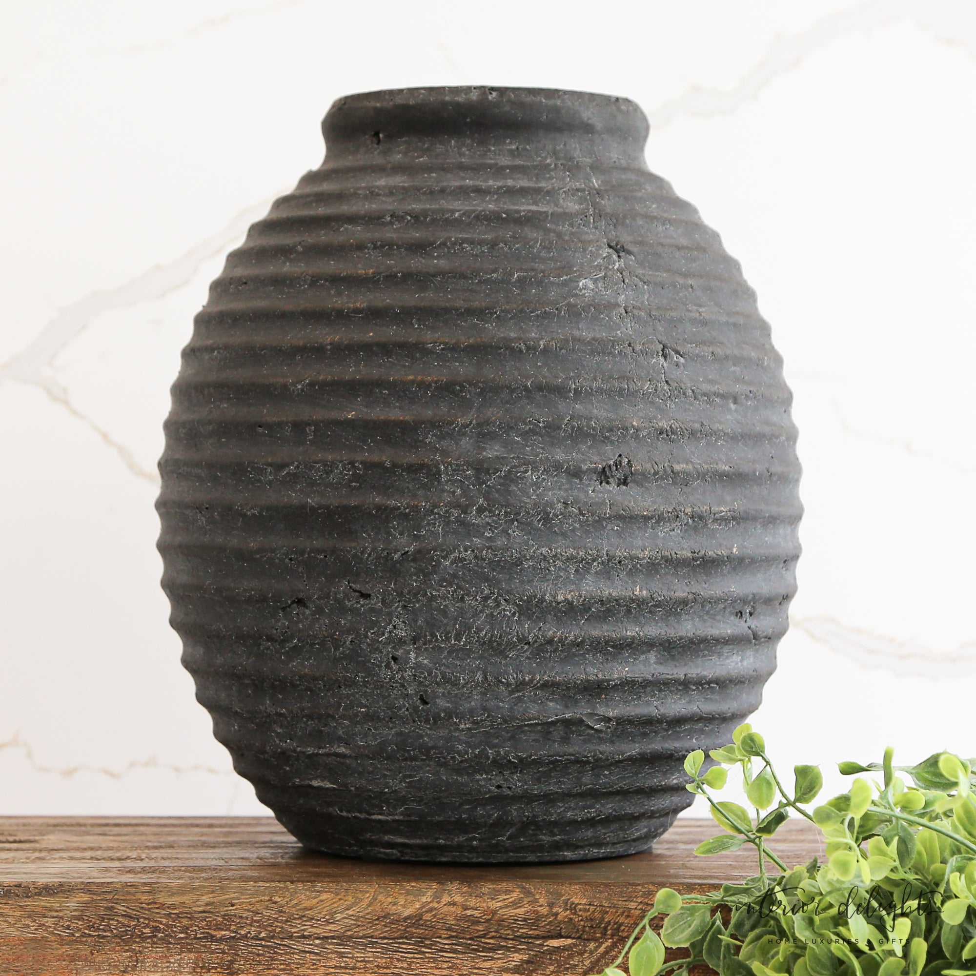 10.5” Black Terracotta Line Vase