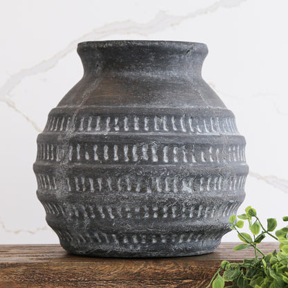 8.5” Black Terracotta Stripe Vase