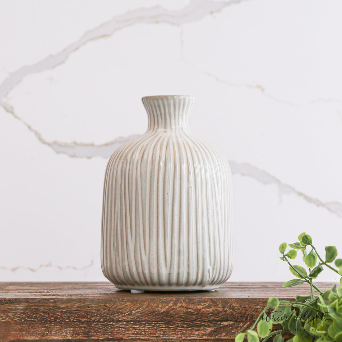 6” White Lined Vase