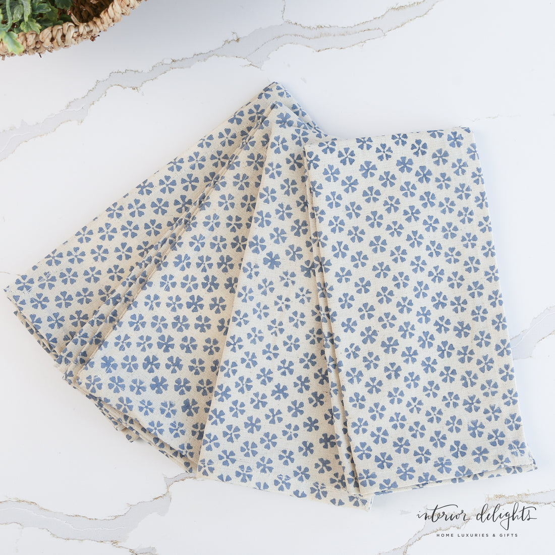 Cotton and Linen Napkins with Block Print Pattern- Set of 4