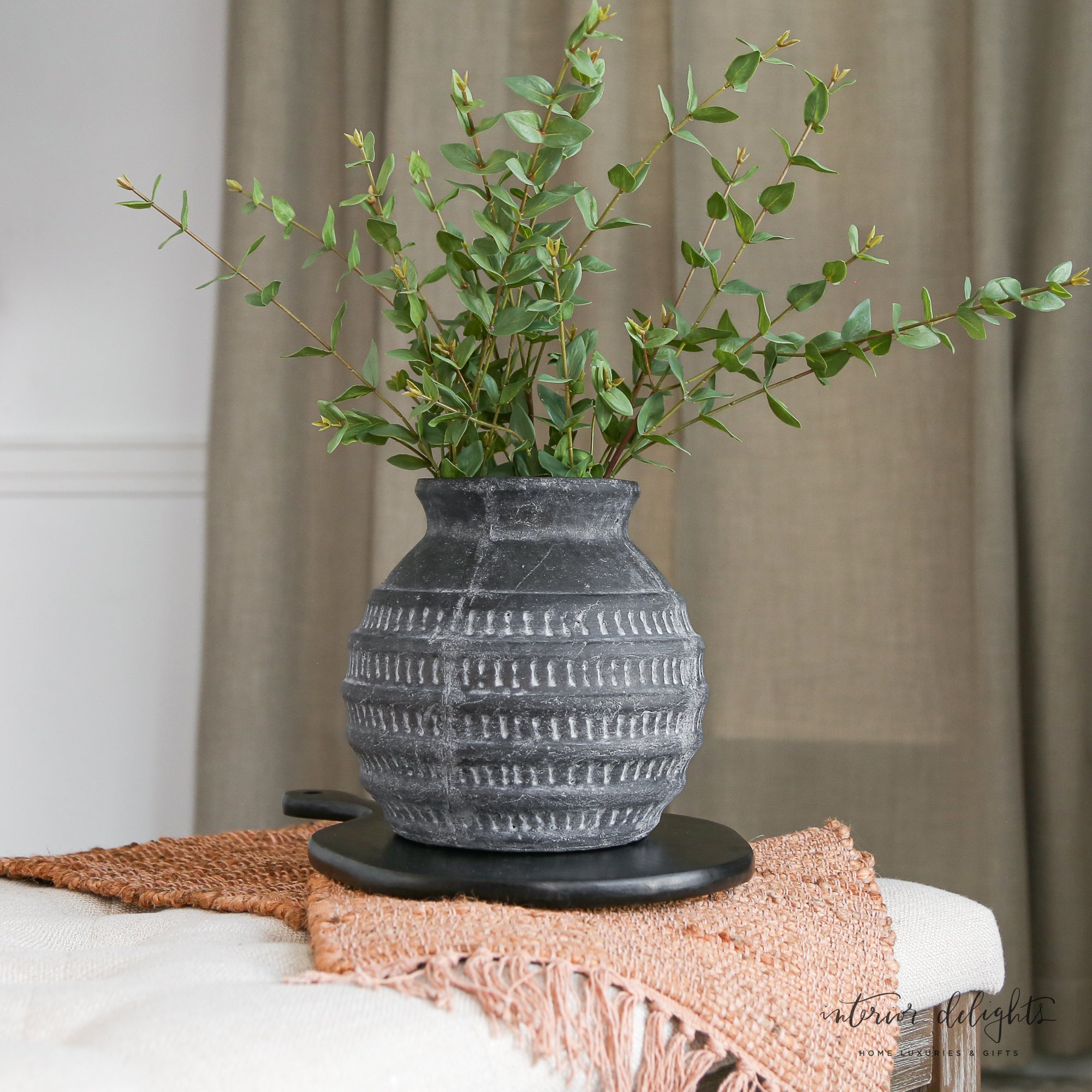 8.5” Black Terracotta Stripe Vase