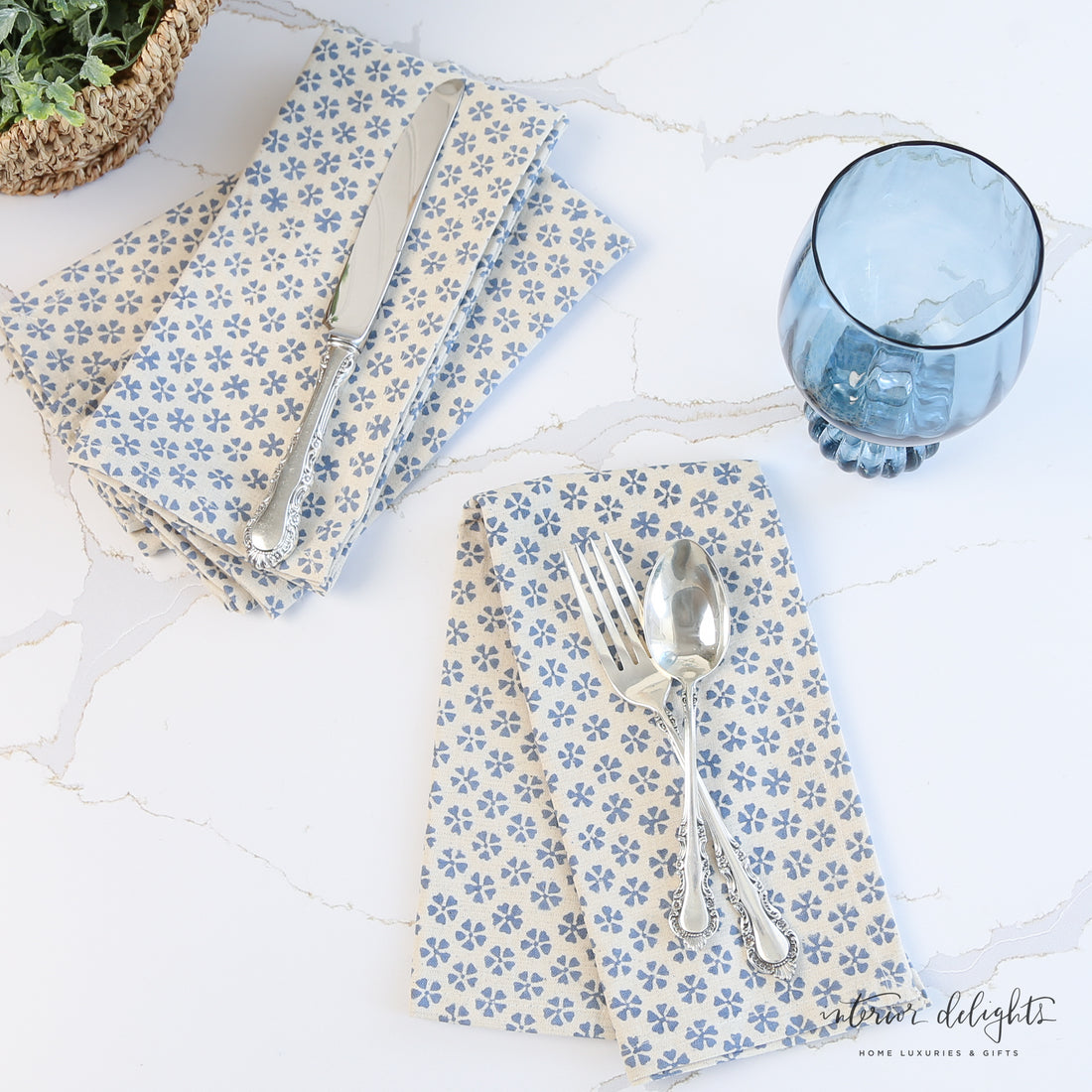 Cotton and Linen Napkins with Block Print Pattern- Set of 4