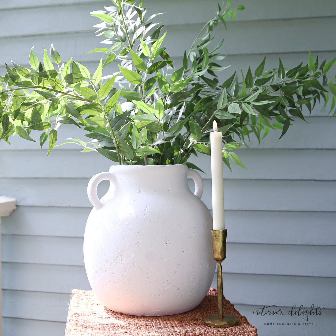 12” White Two Handle Jug Vase