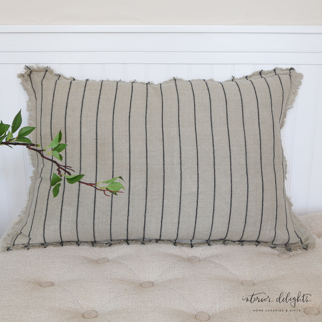 Narrow Stripe Linen Pillow - Lumbar