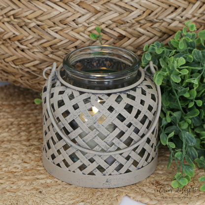 Glass Lantern with Beige Lattice- 2 Sizes