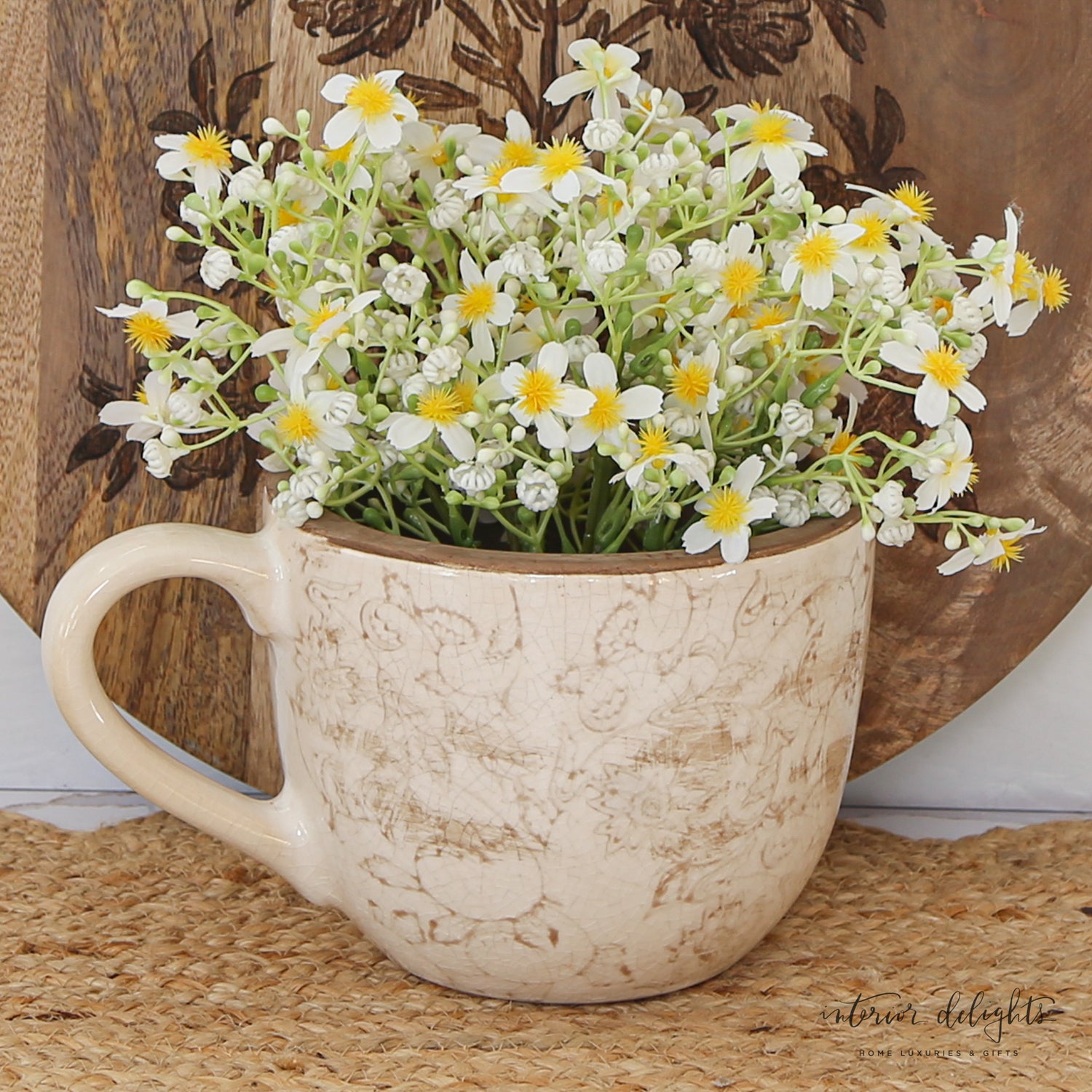 Beige Heirloom Tea Cup Planter- Choice of 2 Colors