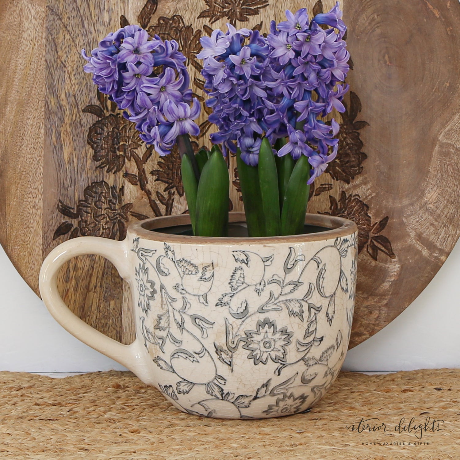 Beige Heirloom Tea Cup Planter- Choice of 2 Colors