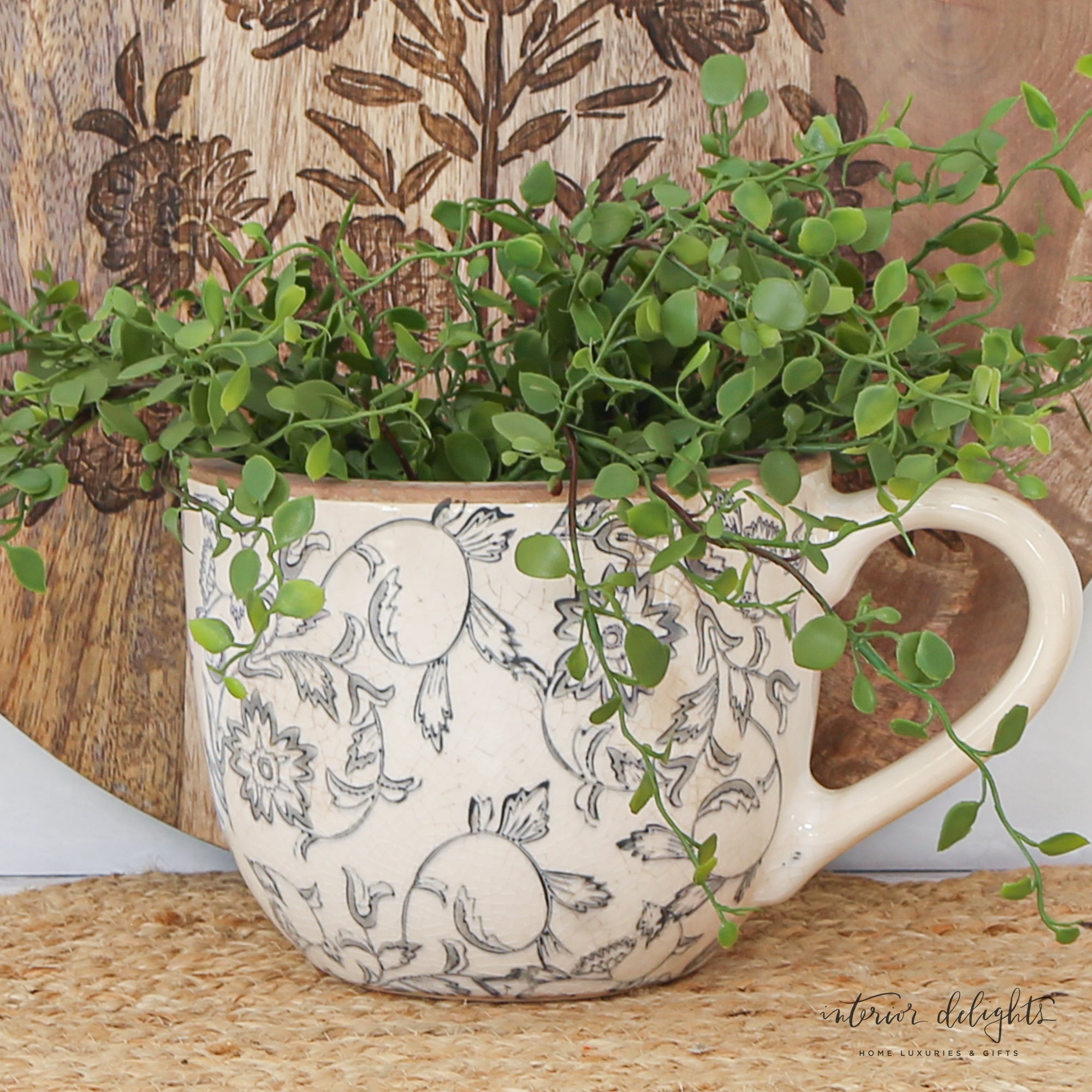 Beige Heirloom Tea Cup Planter- Choice of 2 Colors