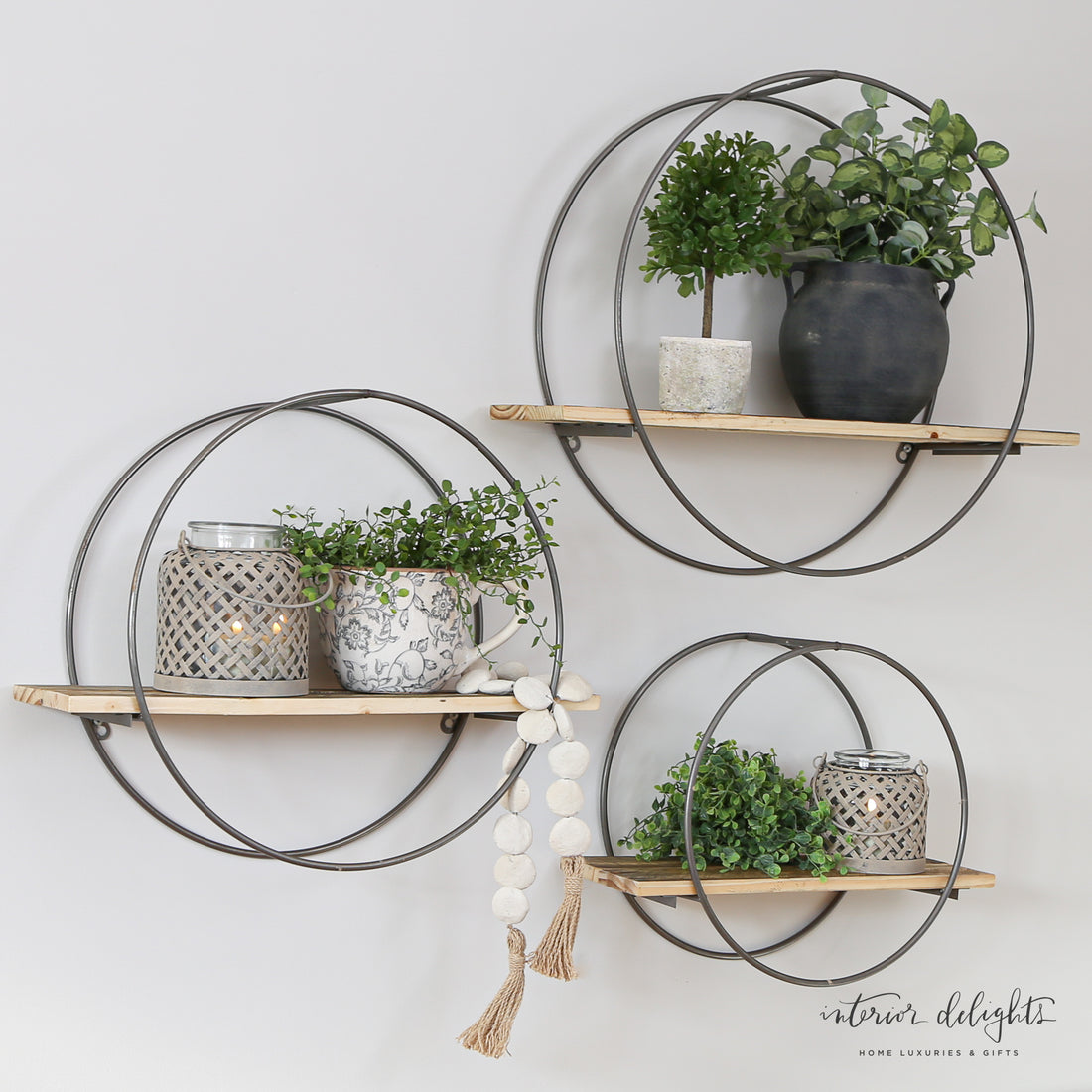 Large Group of 3 Circular Shelves with Reclaimed Wood