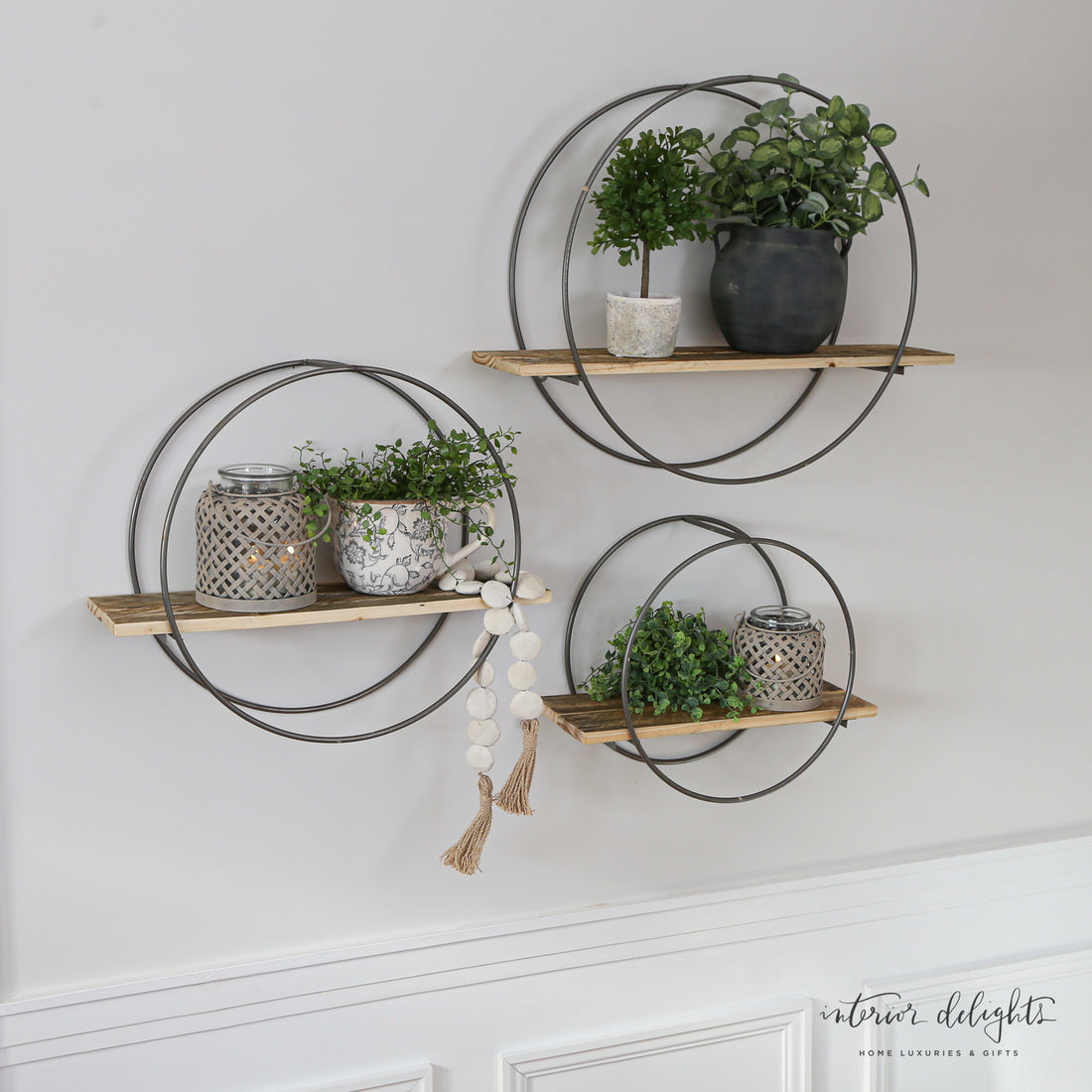 Large Group of 3 Circular Shelves with Reclaimed Wood