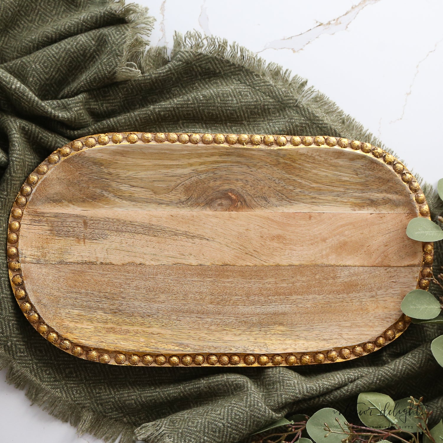 Mango Wood Tray with Wood Beads