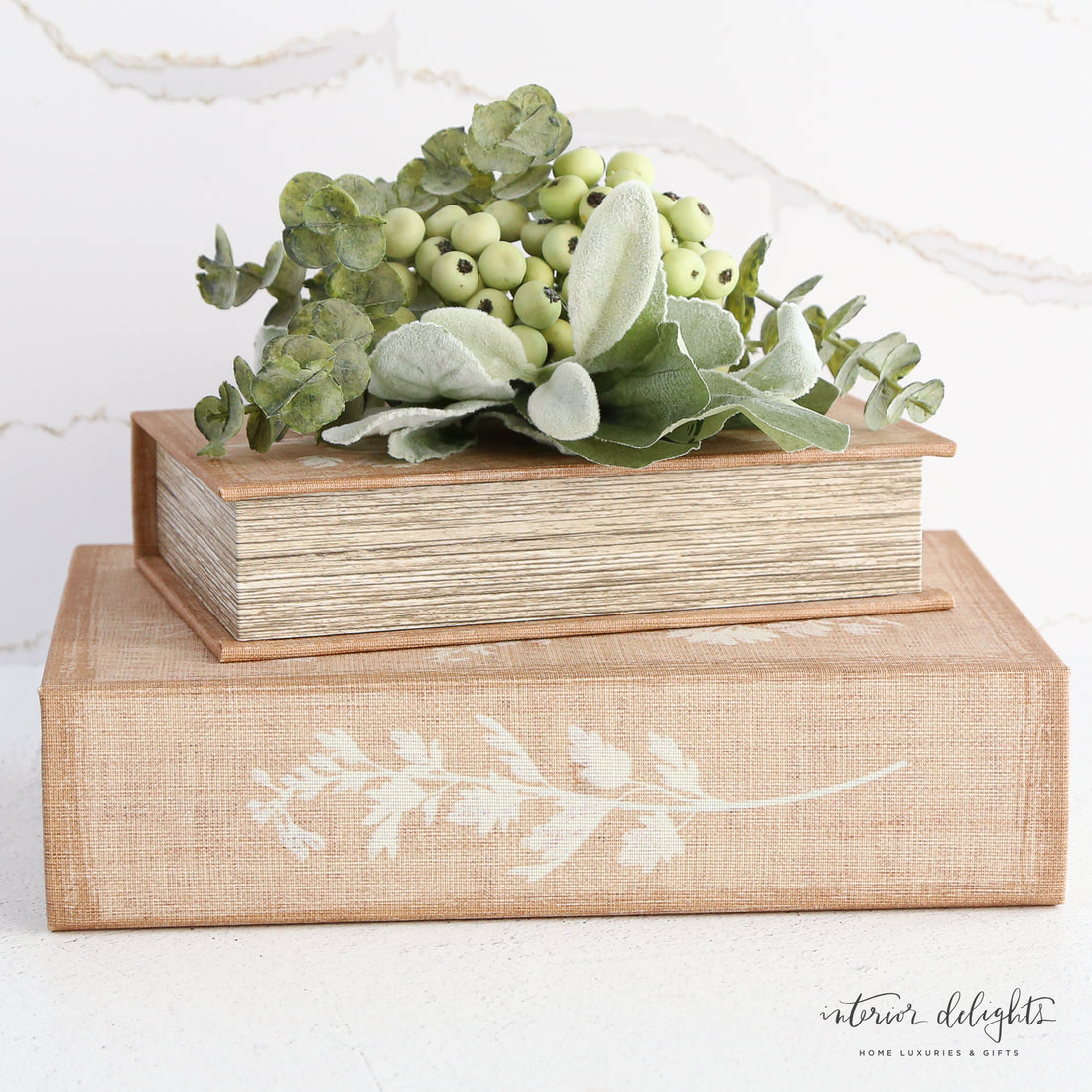 Soft White Floral Book Boxes- Set of 2