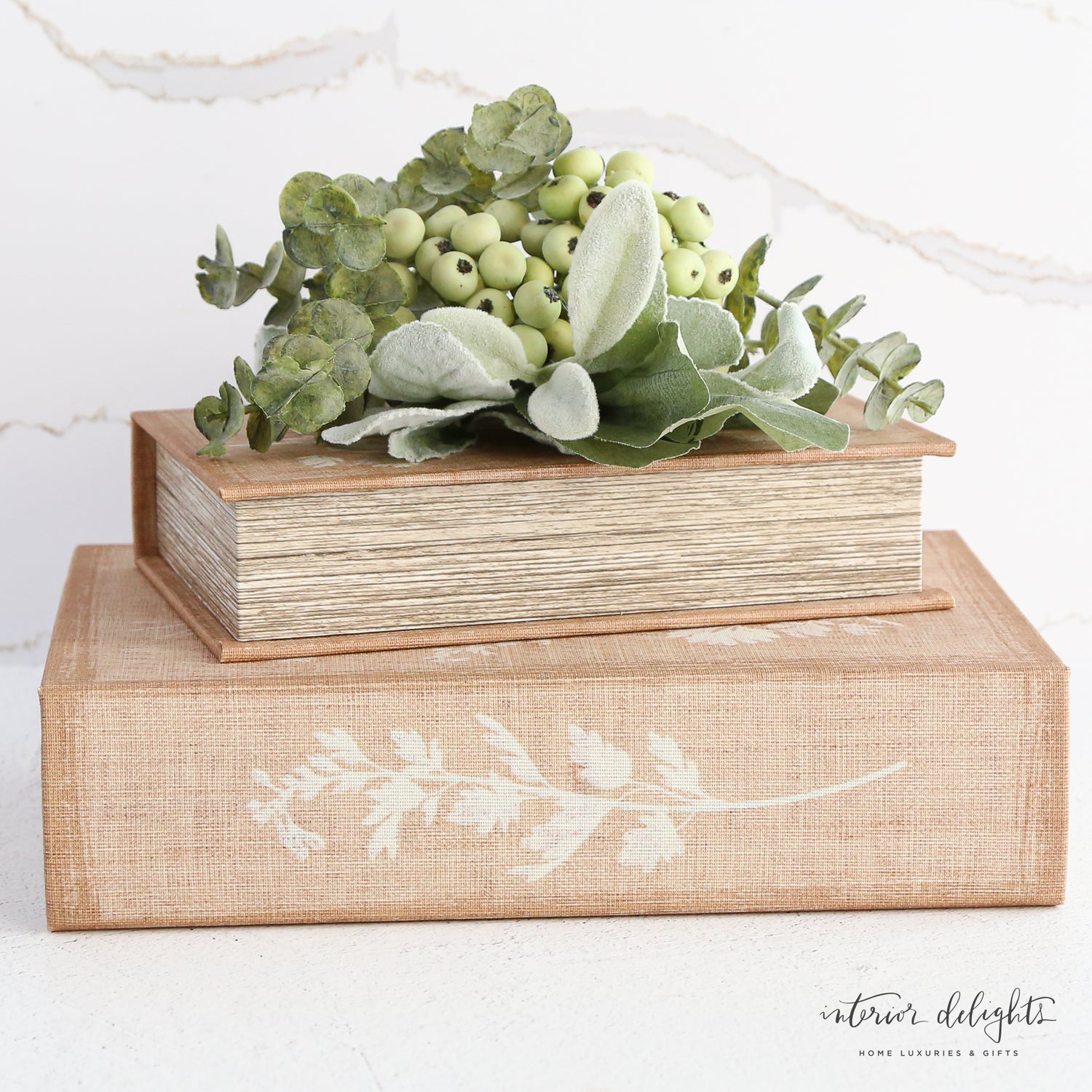 * Soft White Floral Book Boxes- Set of 2