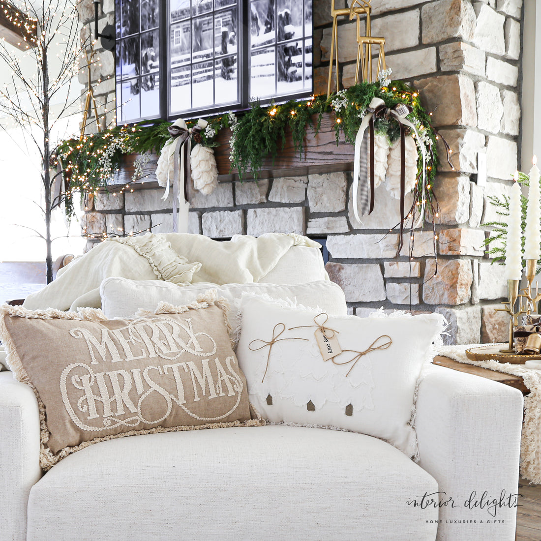 Beige Merry Christmas Pillow- 12x20