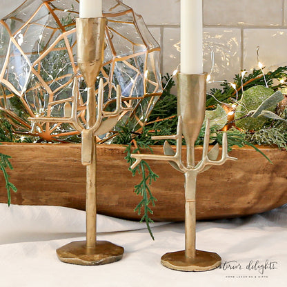 Forged Reindeer Candlesticks- Gold- Set of 2