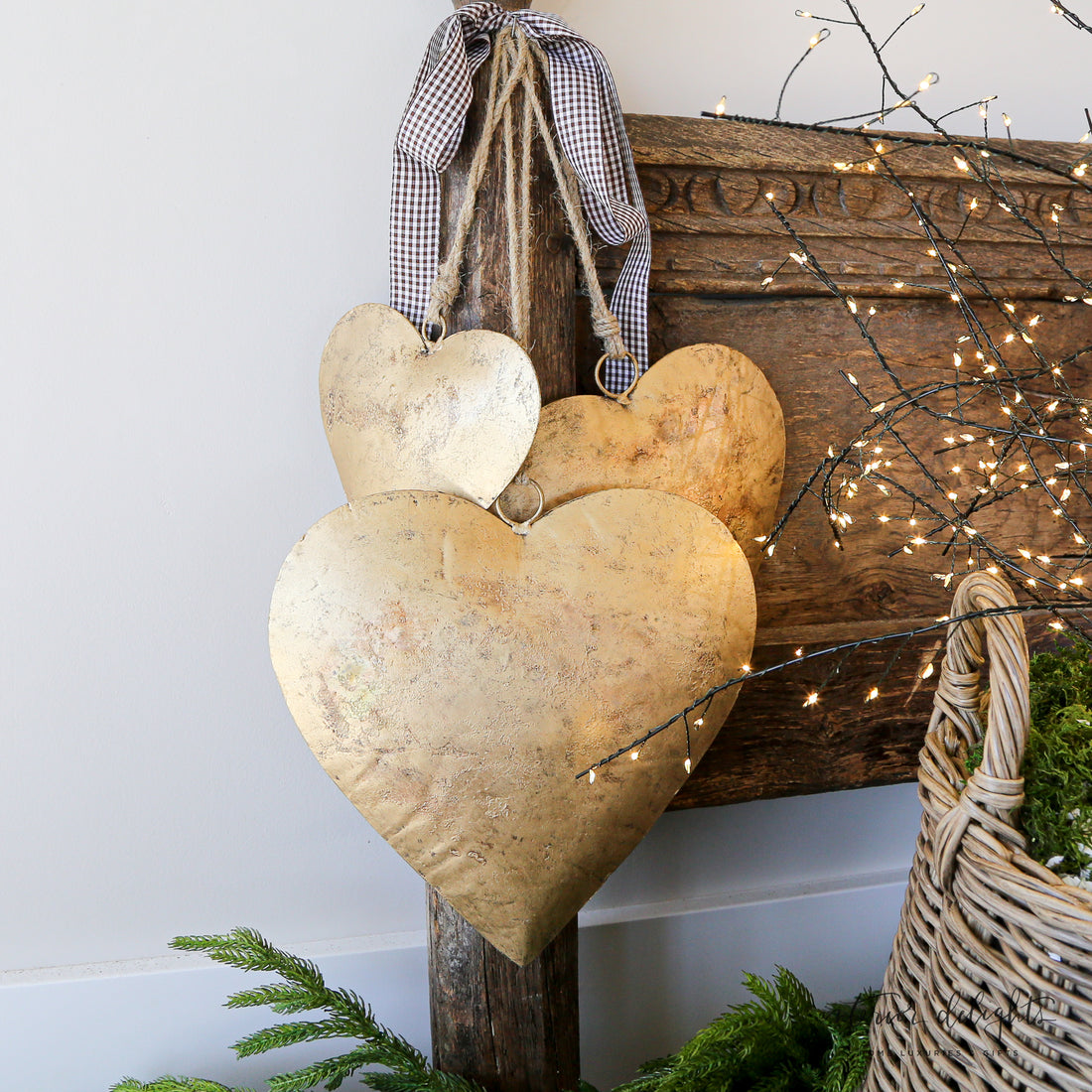 Gold Christmas Heart Door Hangers- Set of 3