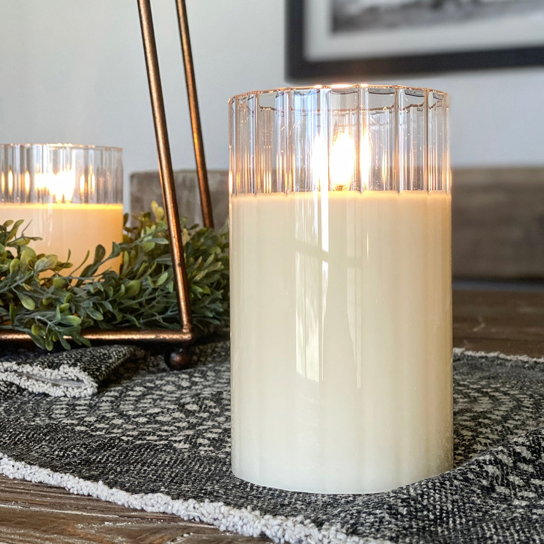 Pleated Ivory Flameless Candle- 3.5&quot;x6&quot;