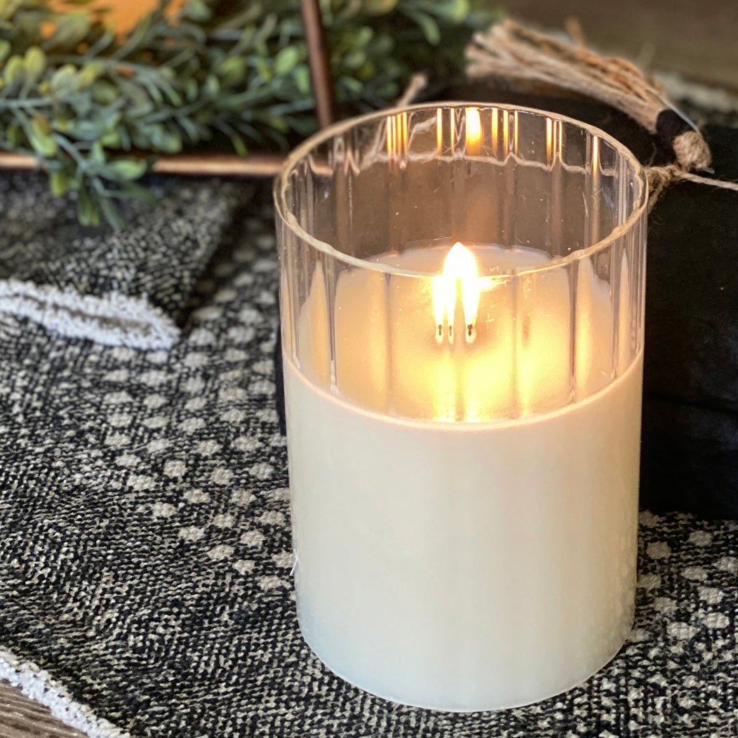 Pleated Ivory Flameless Candle- 3.5&quot;x5&quot;