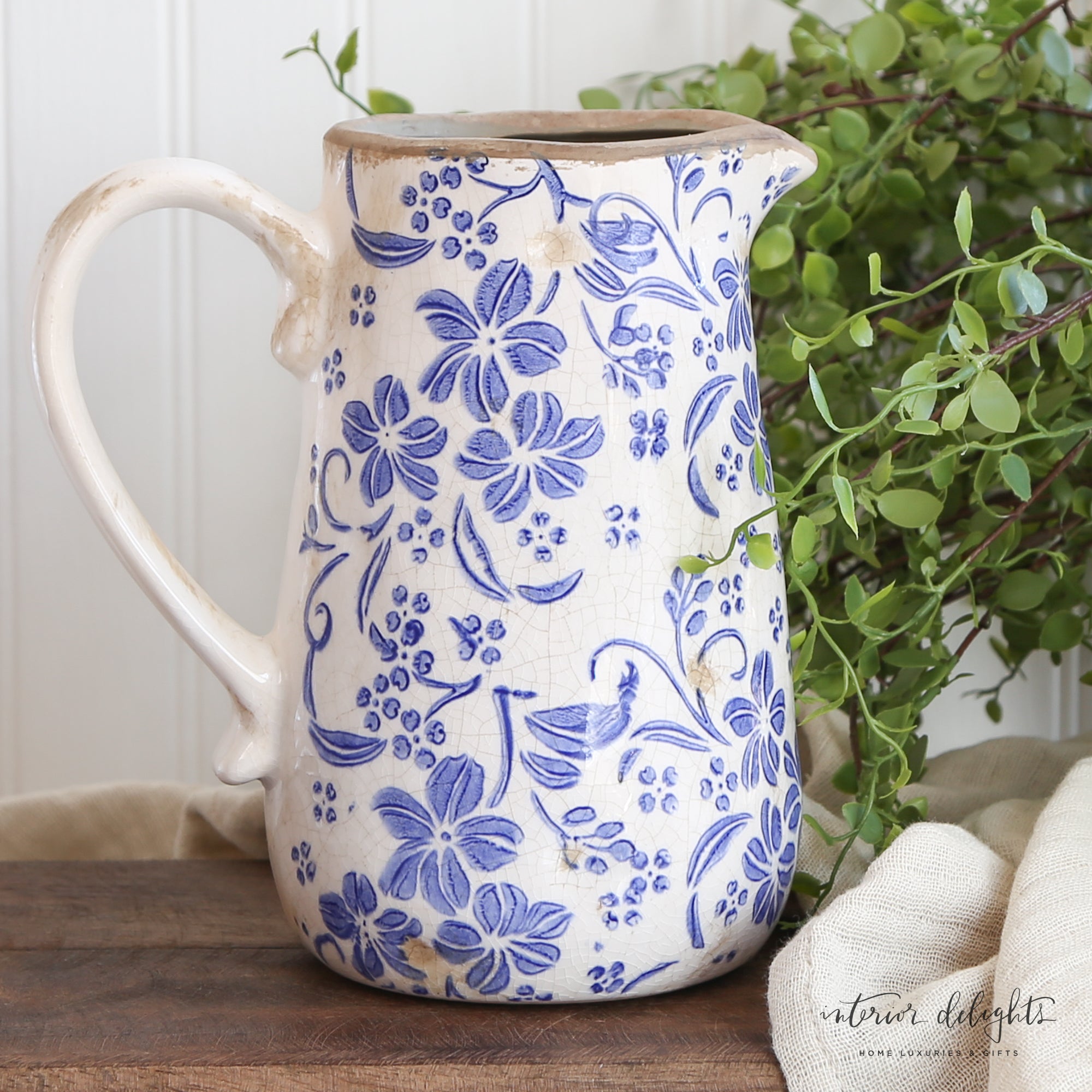 Ceramic Blue Floral Pitcher