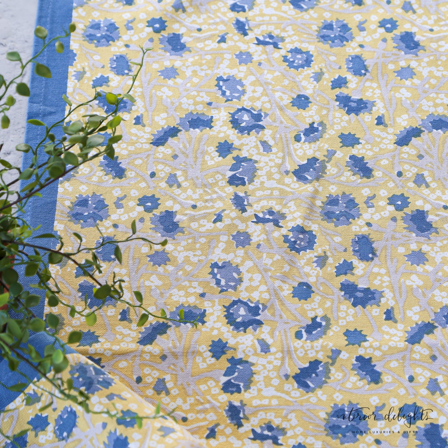 Meadows Blue and Gold Floral Table Runner