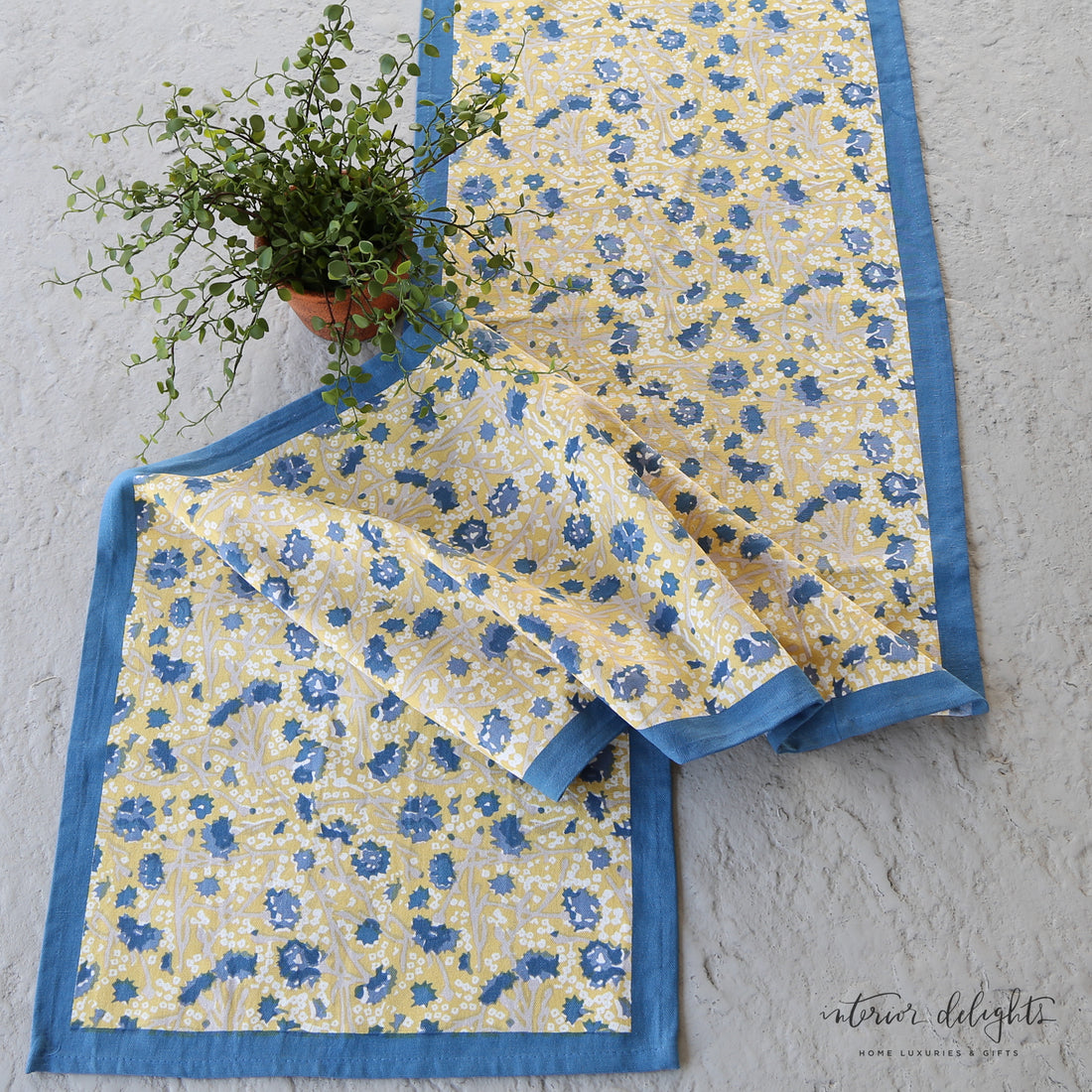 Meadows Blue and Gold Floral Table Runner