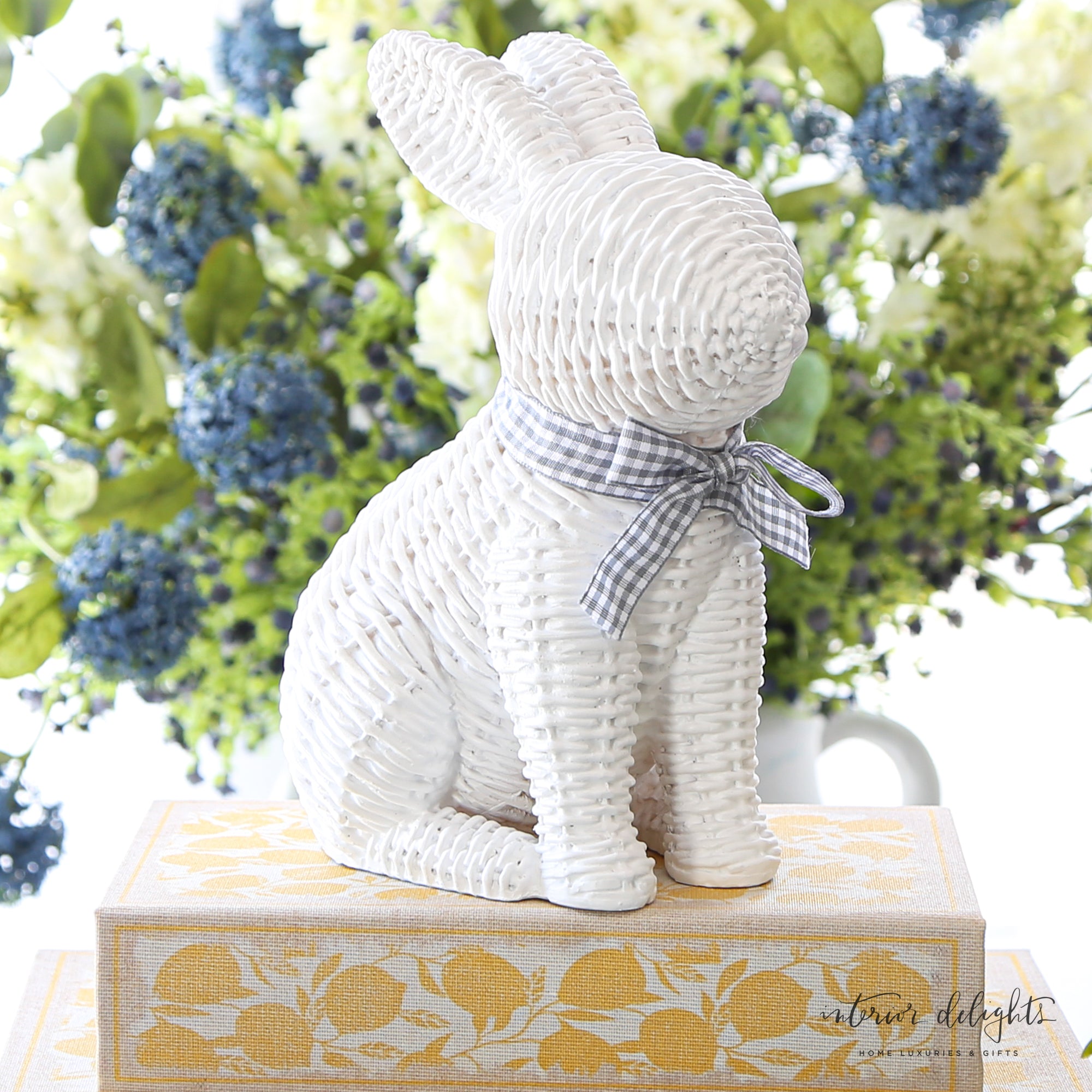 White Willow Bunnies with Gingham Ribbon- 2 Sizes