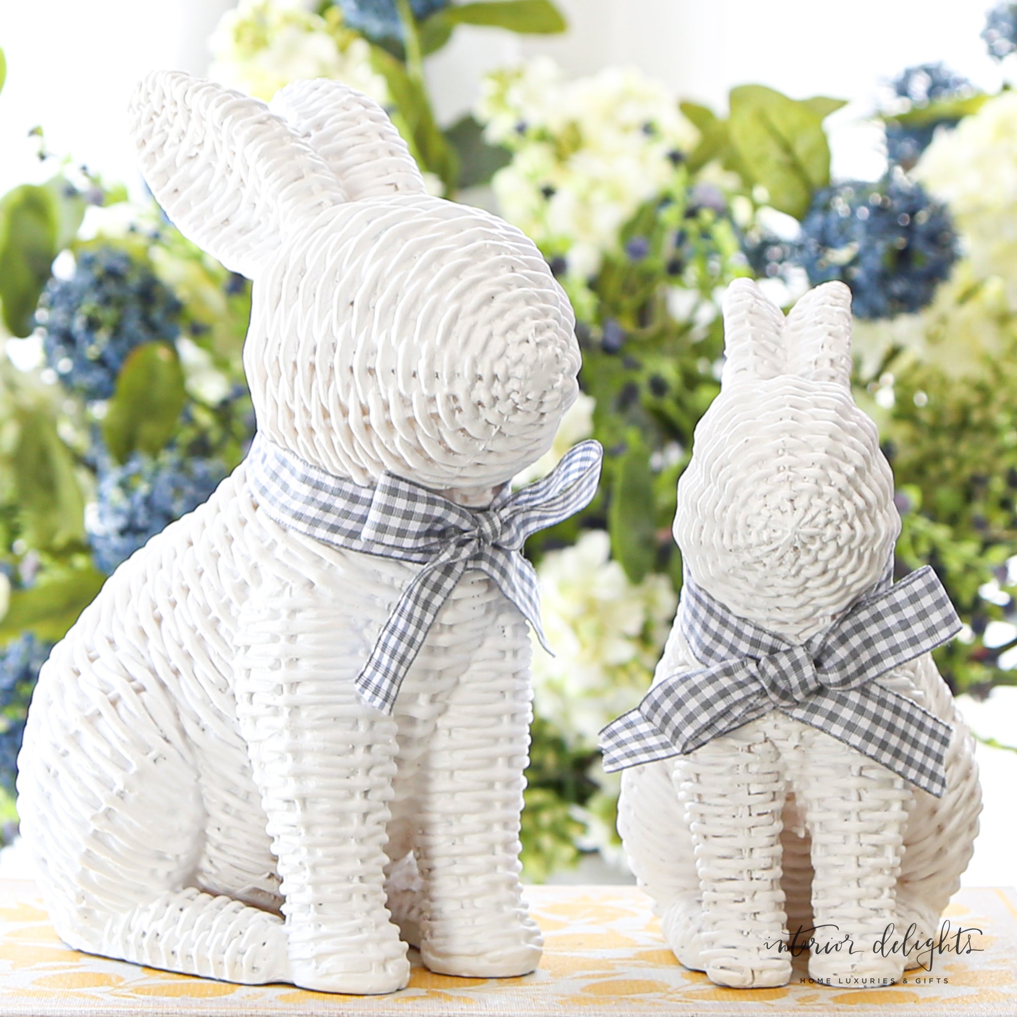 White Willow Bunnies with Gingham Ribbon- 2 Sizes