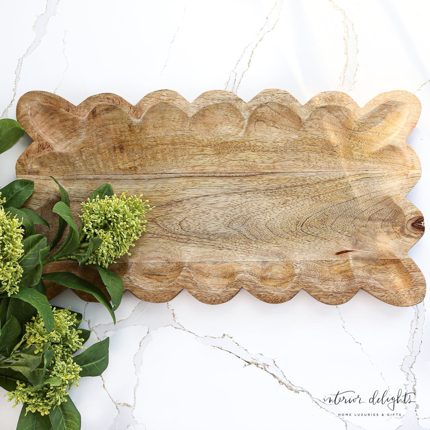 Mango Wood Tray with Scalloped Edge