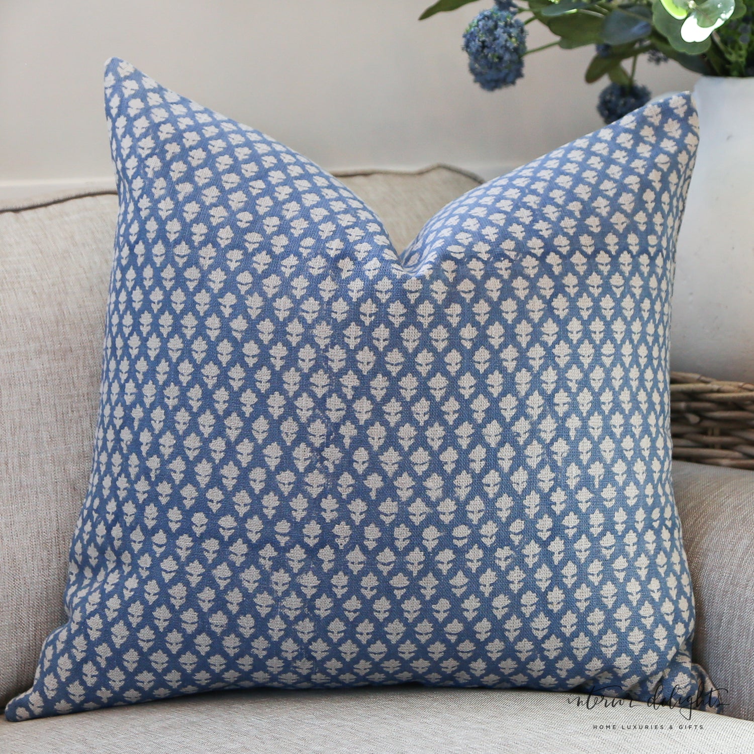 Luxe Bleu Fleurette Pillow Cover