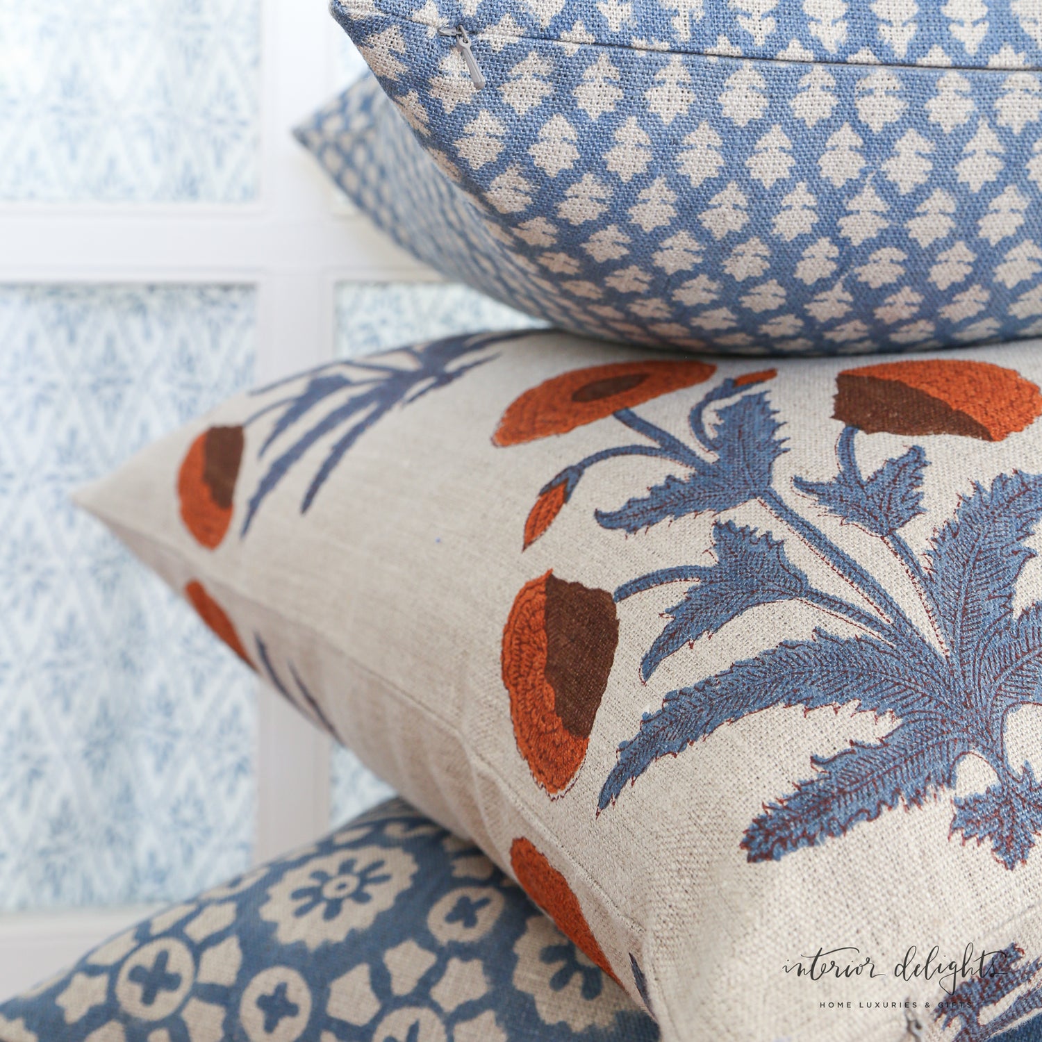 Luxe Bleu Fleurette Pillow Cover