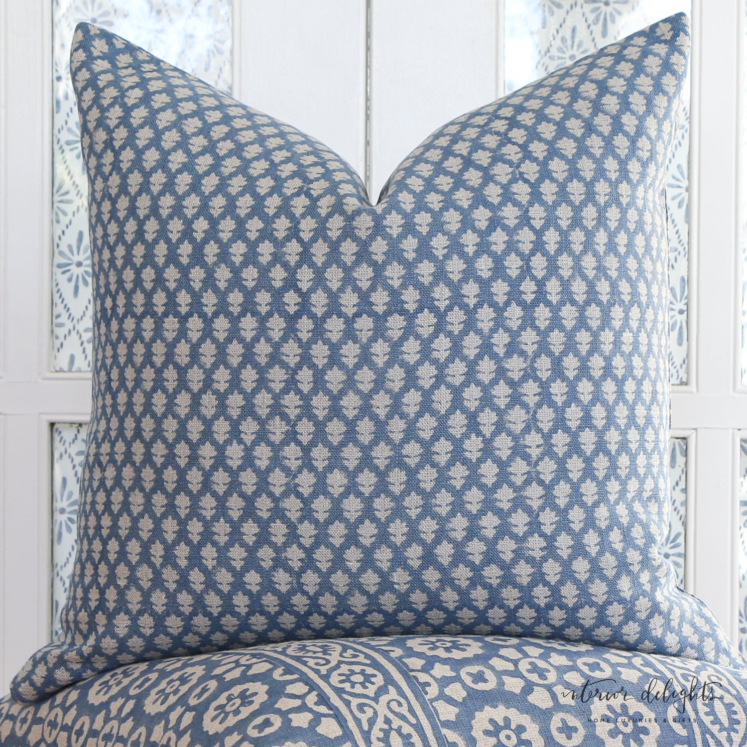 Luxe Bleu Fleurette Pillow Cover