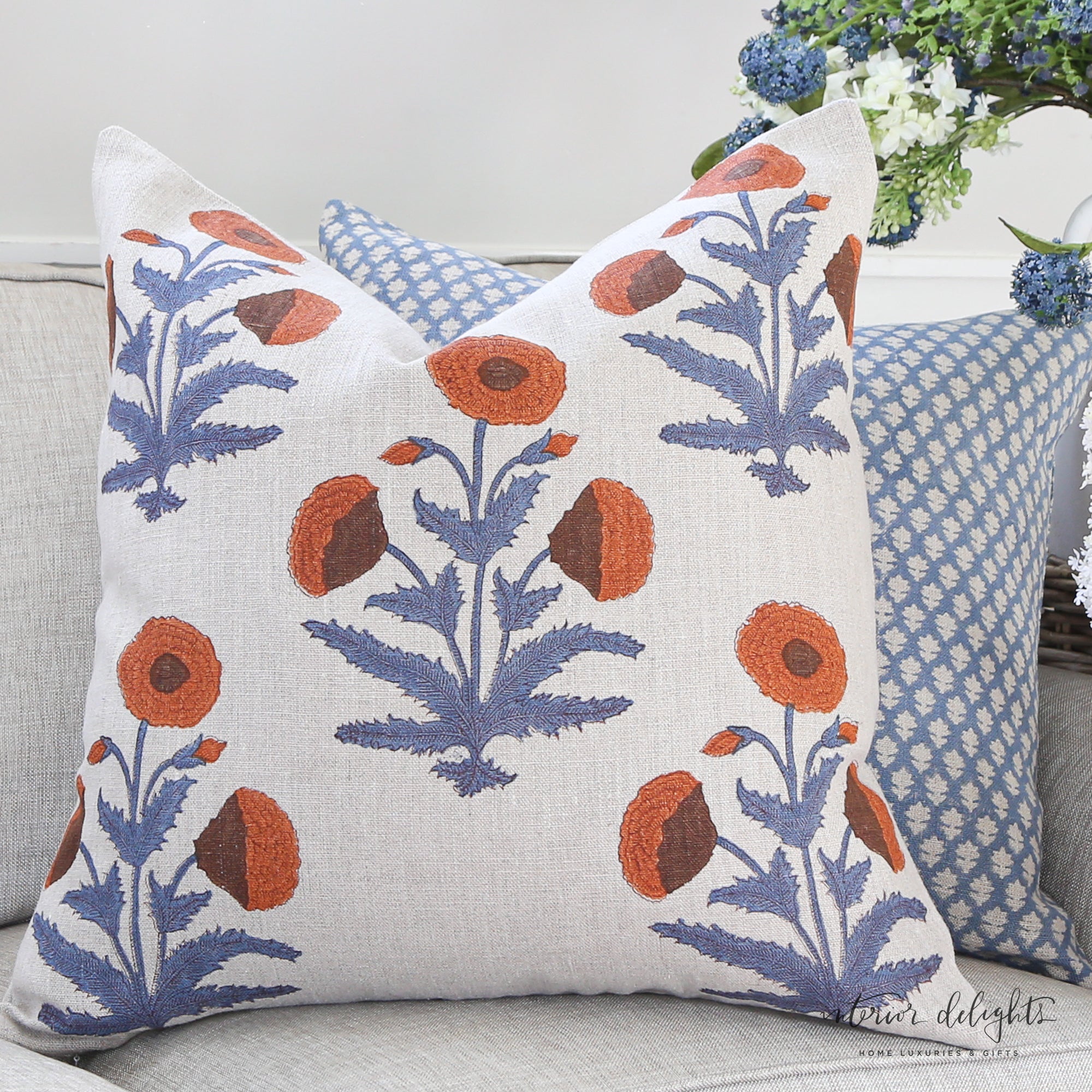 Luxe Bleu Fleurette Pillow Cover