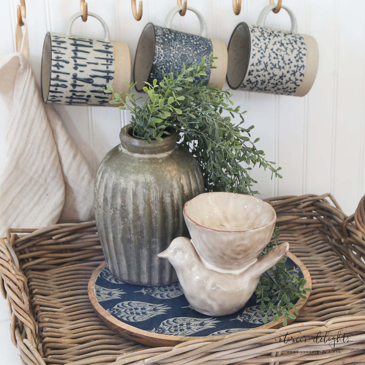 Stoneware Bird with Bowl- Cream