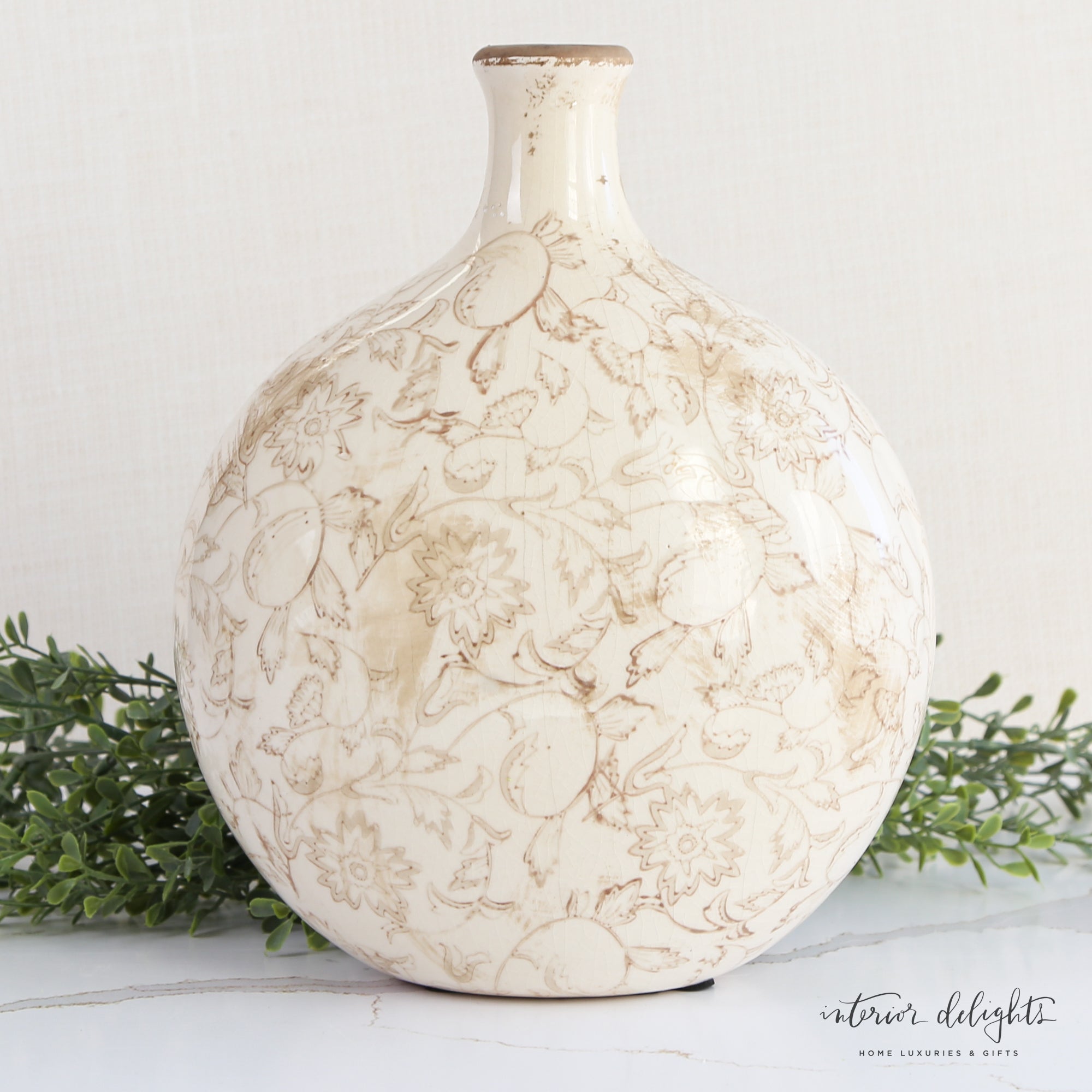 Beige Small Neck Floral Vase