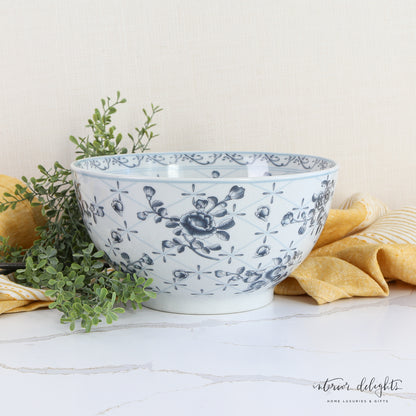 Porcelain Bowl with Floral Pattern and Crackle Glaze