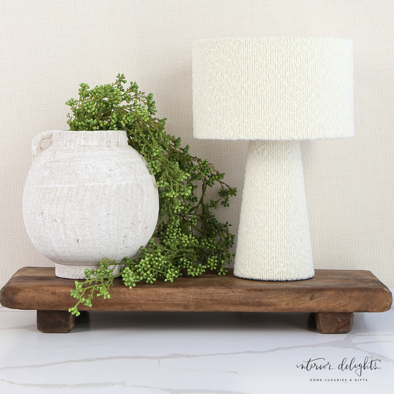 Boucle Fabric and Metal Table Lamp